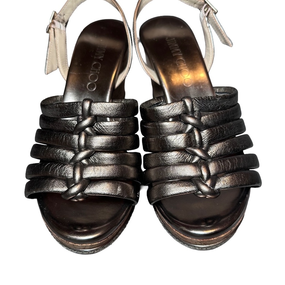 Jimmy Choo Nimosa Metallic Knot Wedge Platform Sandals Size EU 35.5 / US 5.5 - Picture 6 of 9